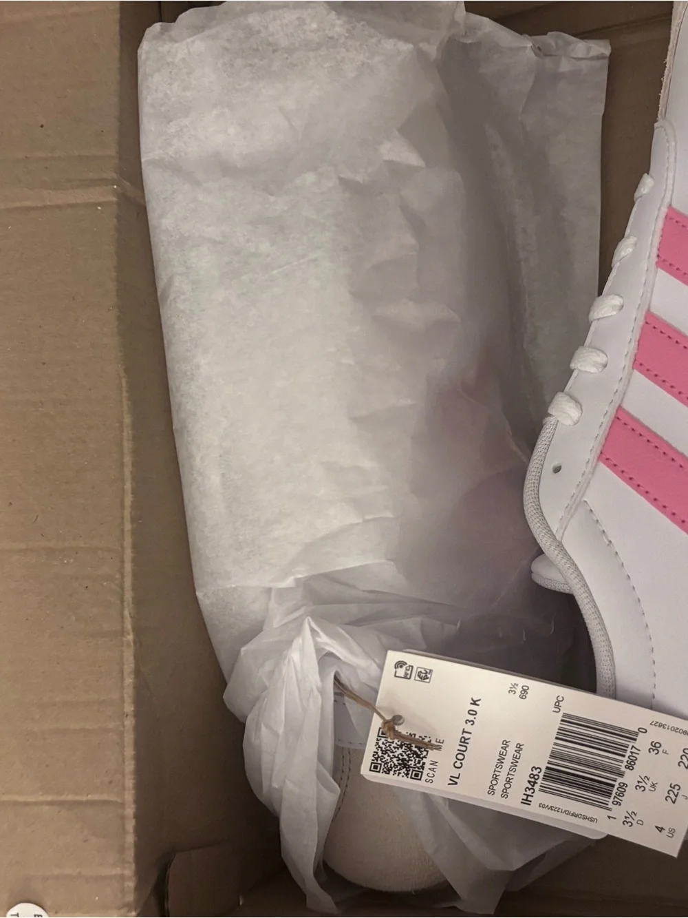 adidas White Sneakers with Pink Stripes and Gum Sole